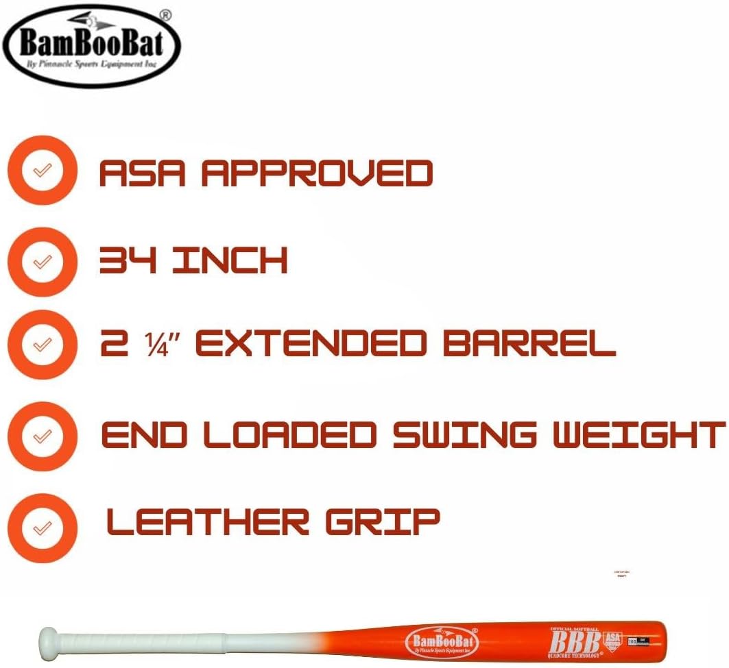 BamBooBat Endloaded Slowpitch Softball Bat ASA Approved- 34 Inch 100 Day Warranty