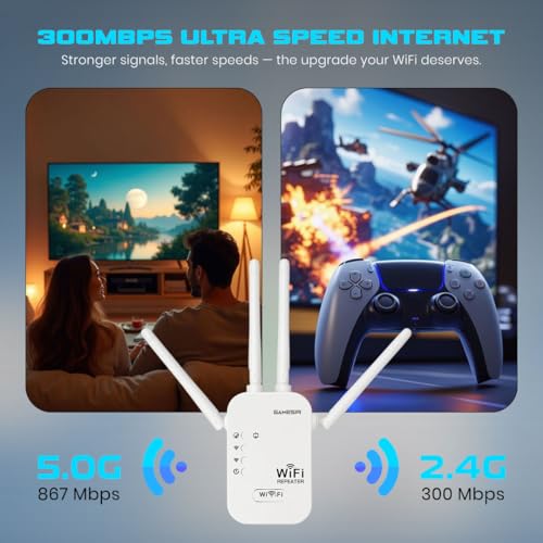 Image of GameSir WiFi Repeater 300Mbps Wireless Range Extender | 4 High-Gain Antennas | WiFi Signal Booster for Home, Office, | Supports WPS, AP & Repeater Mode (2)