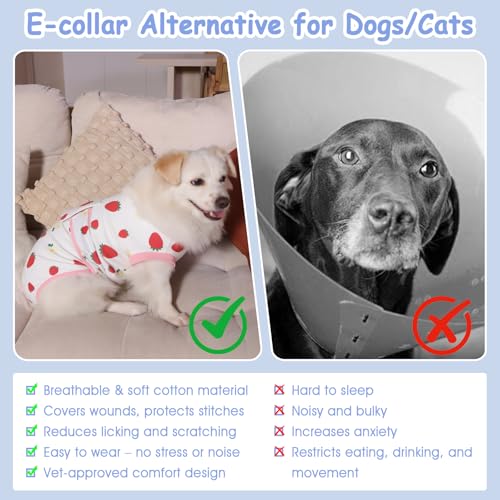 Image of PET Glam Recovery Suit for Dogs Cats, After Surgery, Alternative E-Collar Dog CAT. PET Shirt Breathable Abdominal Wounds, Neuter Cotton, Prevent Licking Onesie Surgical (RED, XS)