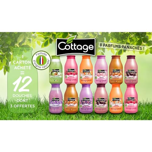 Cottage - offre spéciale lot de 12 gels douches -10 Douches Lait Hydratantes 250 ml + 2 douches Gommage 270 ml - Fabriqué en France