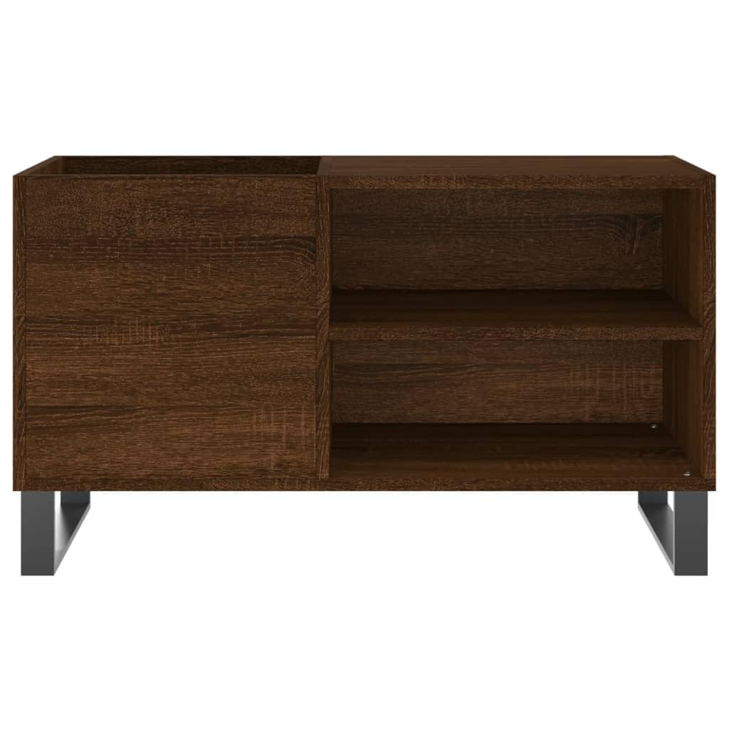 Armoire à disques en bois d'ingénierie chêne marron 85x38x48 cm meuble rangement multimédia avec pieds en fer pour salon bureau organisation audio vidéo