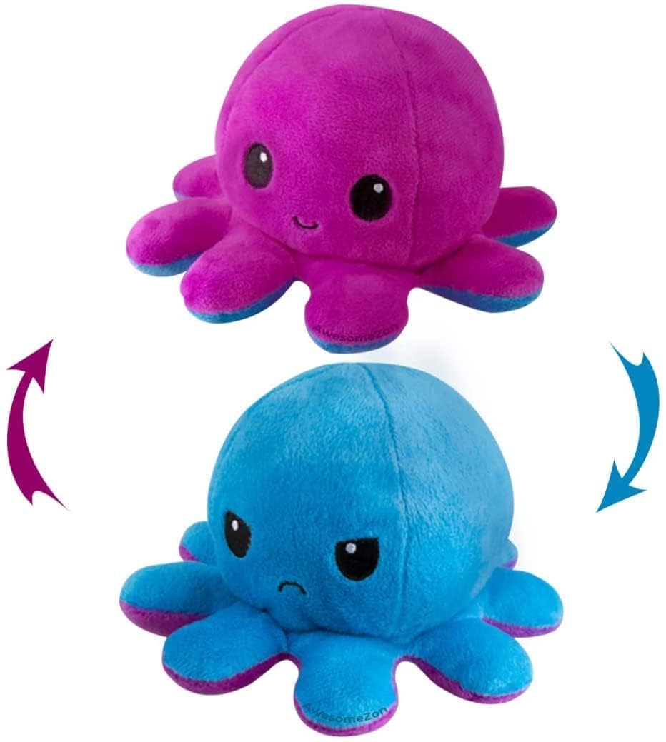 Beera Reversible Plushie Cute Octopus Double Sided Flip Reversed Stuffed Animal Toy Kid Figure Fidget Stuffed Animals That Show Your Mood Teddy Bear Kids Gifts Toys (12Cm, Purple-Blue)