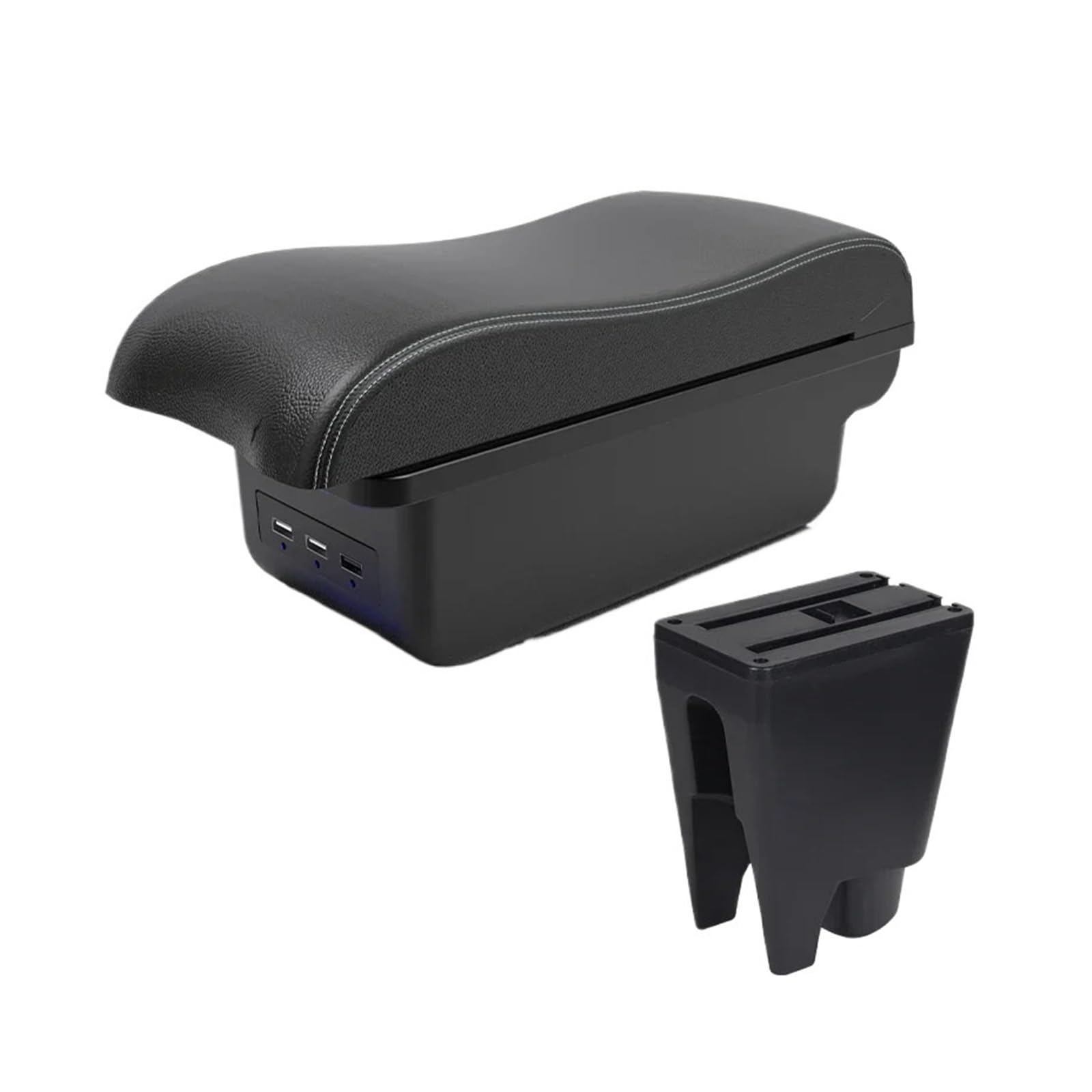 Umdjju B3 Black White 3 Usb For Citroen For C1 Car Armrest Modification Double-Layer Storage Box Center Console Interior Accessor Car Centre Console Armrest Box(B3 Black White 3 Usb)