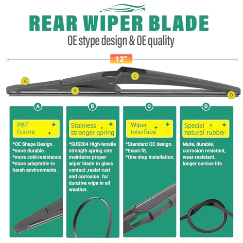 Image of 26 inch 14 inch 12 inch Windshield Wiper Blades Replacement for Nissan Rogue 2008 2009 2010 2011 2012 2013 Rogue Select 2014 2015 Premium All Weather Front Rear Wipers Set - OEM Quality (Pack of 3)