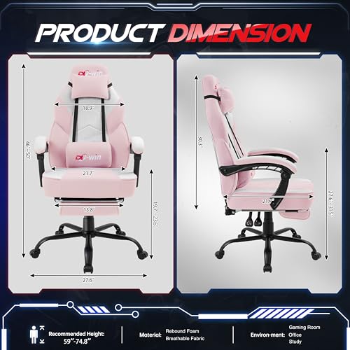 Image of DL-win Video Gaming Chair for Adults, Computer Chair with Footrest and Ergonomic High Back, Big and Tall Gamer Chair with Massage Lumbar Support (Blush)