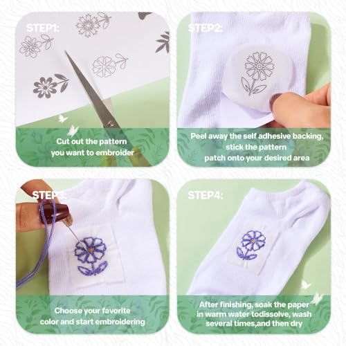 Image of Spritewelry 70 Pcs Butterfly Water Soluble Embroidery Stabilizers, Stick and Stitch Transfer Embroidery Paper Wash Away Adhesive Stabilizers for Hand Sewing Lover Beginners
