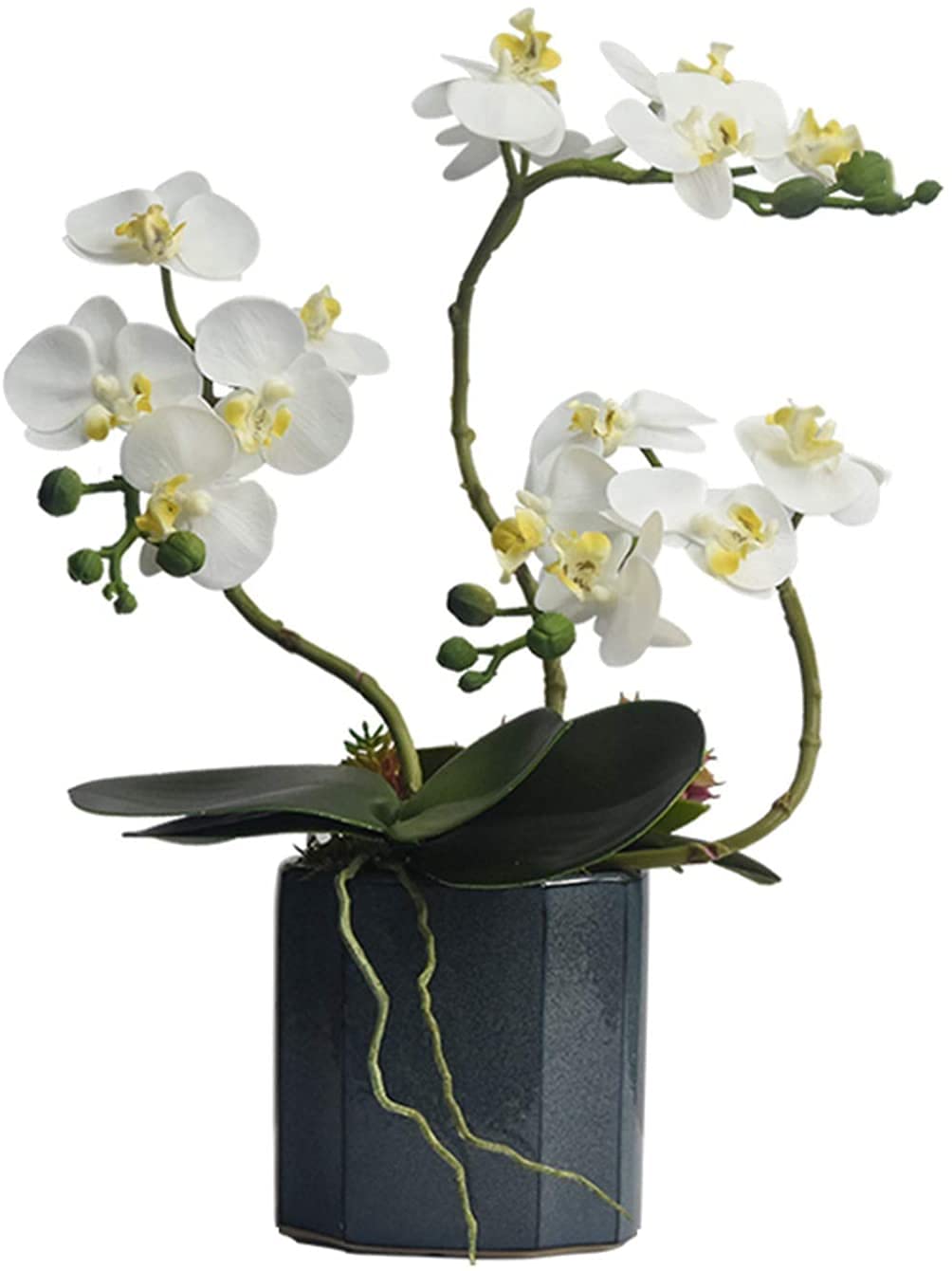 SWENEEN Artificial Flower With Pot Orchid Simple Elegant White Butterfly Orchids With Vase Phalaenopsis Flowers Arrangement For Home/Bedroom/Office/Wedding Orchid,