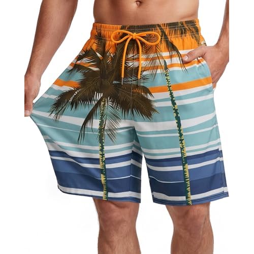 Men Swim Trunks 9 Inch with Mesh Lining Breathable Quick Dry Drawstring Pockets for Summer Beach Pool Board