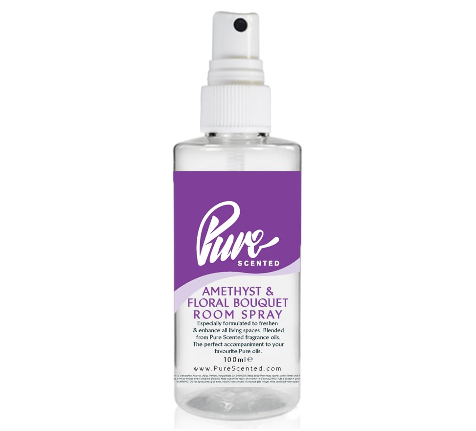 Pure Scented 100ml Room & Fabric Sprays Suitable For Home, Car, Caravan, Work, Gym Bags, Odour Eliminators (1 x 100ml, Amethyst & Floral Bouquet)