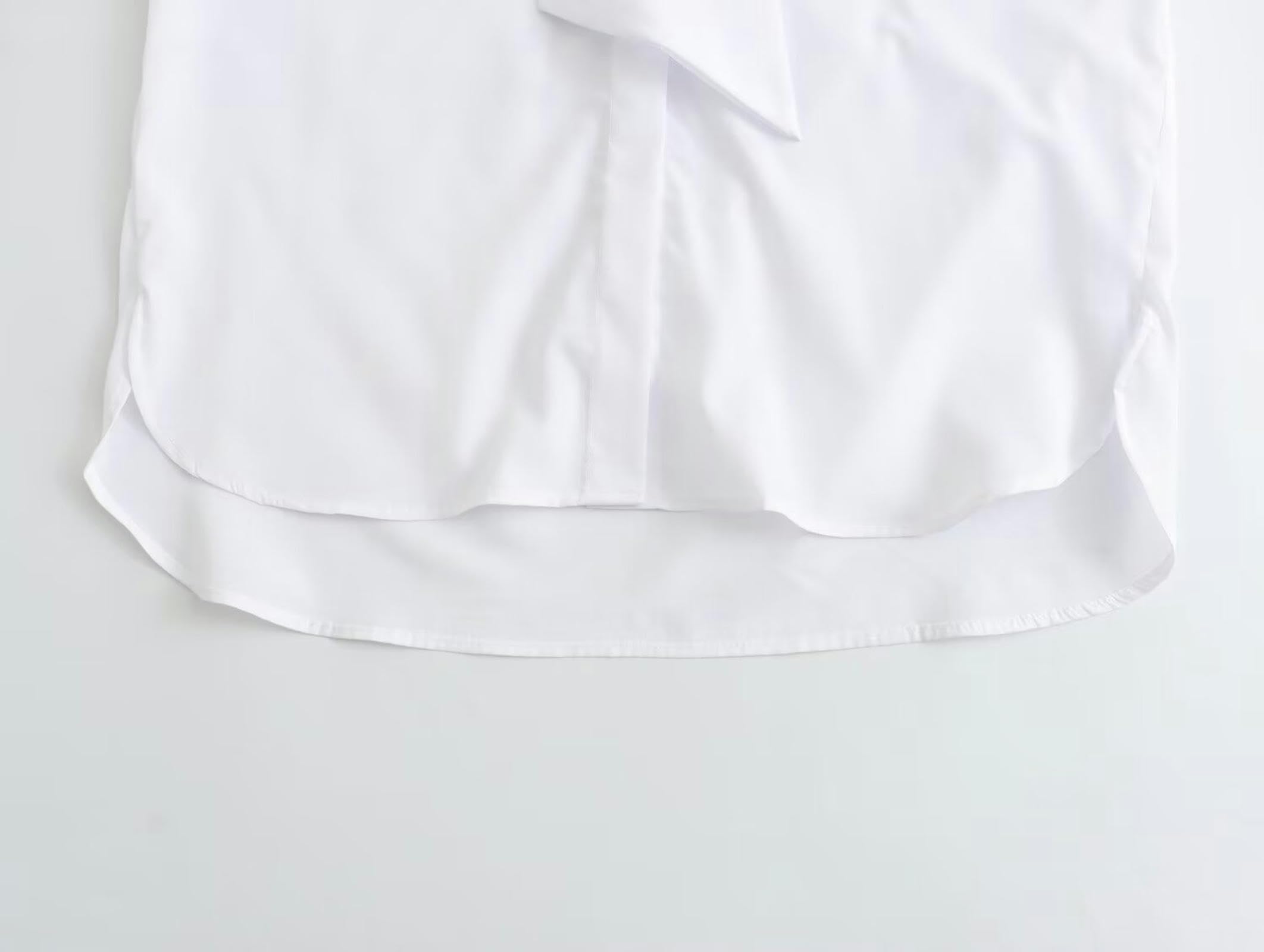 Camicia in Popeline Bianco Serie Casual dal Nuovo Temperamento Primaverile con Decorazione a Fiocco-Bianco-XS