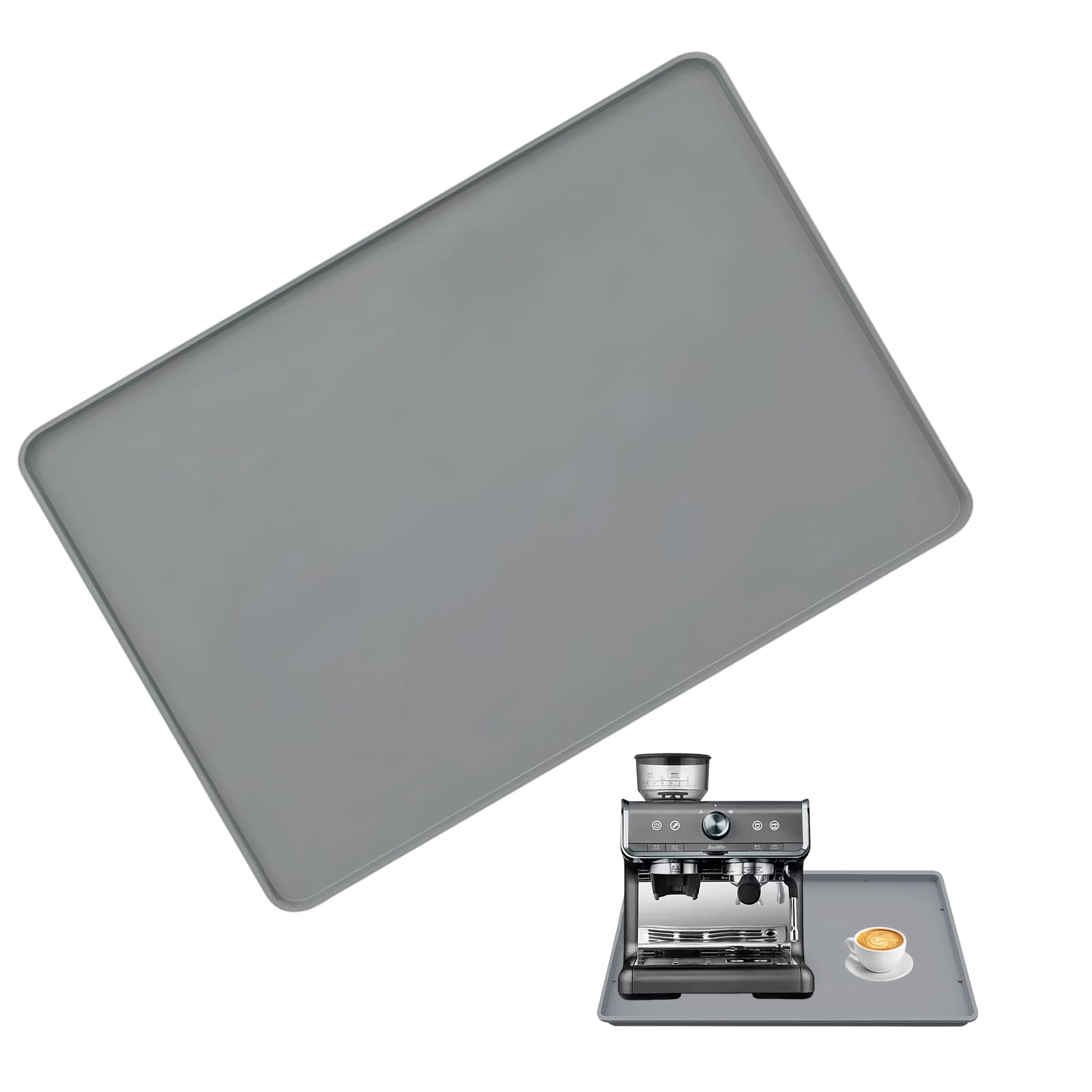 Luckwaii Silicone Coffee Machine Mat with Raised Edges, 50 x 40 cm, Gray