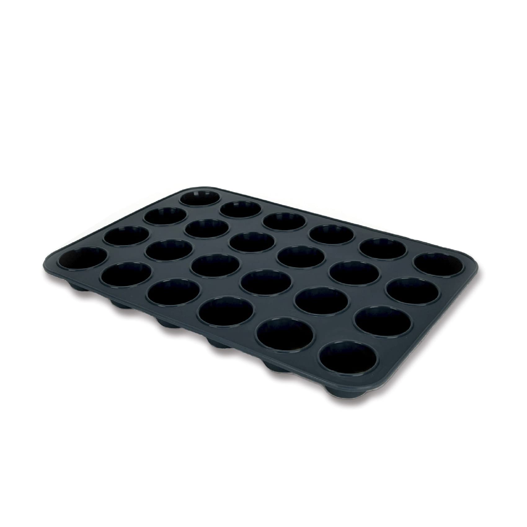 Mini Muffin Tray 24 Cup Silicone Muffins Pan, Non-Stick Cupcake Tin, Silicon Mould Bakeware, Reusable Baking Case for Mini Mince Pie, Cupcakes, Dishwasher Safe, 34 x 23 x 2.5 cm (Grey)