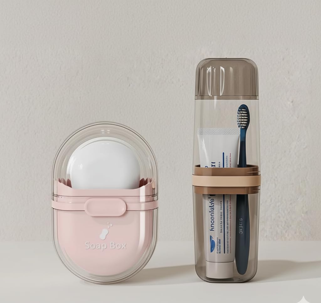 SR 1 Pcs Travel Soap Case 1 Pcs Toothbrush Case Waterproof Travel Soap Dish Shower with Convenient Handle Leakproof-image-21