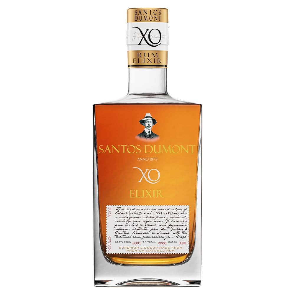 Santos Dumont Elixir | Premium Spirituose auf Rumbasis | Blend aus Melasse und Zuckerrohrsaft Rum | Lieblicher Geschmack | 700 ml | 40% Vol.