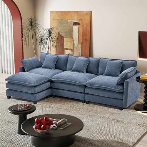 Image of 113.4 inch Modular Sectional Sofa,Cloud Couch for Living Room, Modern Deep Seat Sofa 3 Seater Chenille Fabric Comfy Couches with Throw Pillows & Ottoman for Apartment
