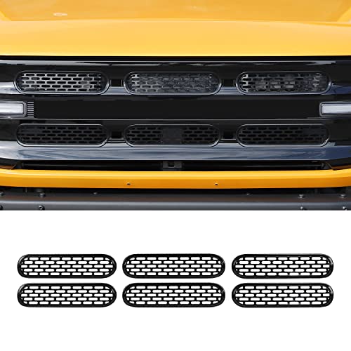 Image of Front Grille Mesh Inserts Trim Cover Grill Frame Decoration Exterior Accessories Compatible with Ford Bronco 2 Door 4 Door 2021 2022 2023,Black