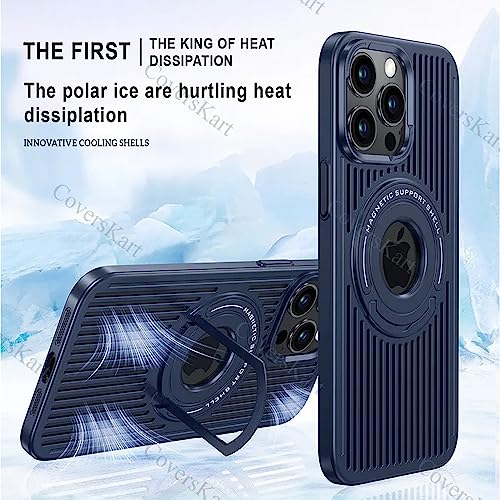 Image of Hybird Slim Armor Back Case Cover for iPhone 15 Pro MagSafe Heat Dissipation Kickstand | Magnetic Shell with Logo- View (Midnight Blue)