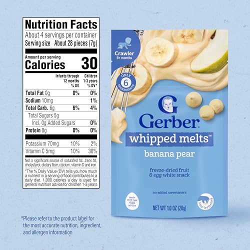 Image of Gerber Stage 3 Baby Food Snacks, Banana Pear Whipped Melts, Baby Led Feeding, 7PK