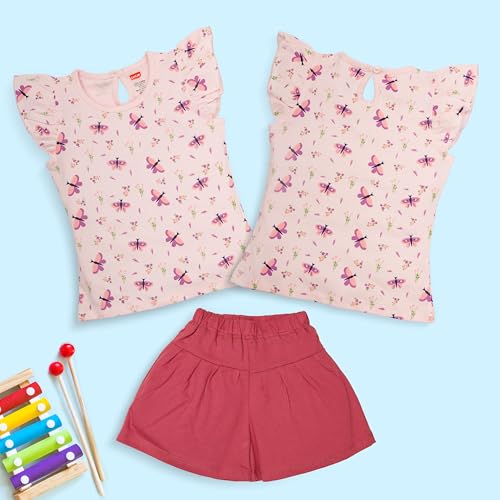 Image of LuvLap Baby Girls Regular Fit 100% Cotton Half Sleeves Girls Top CoSet Pack of 3
