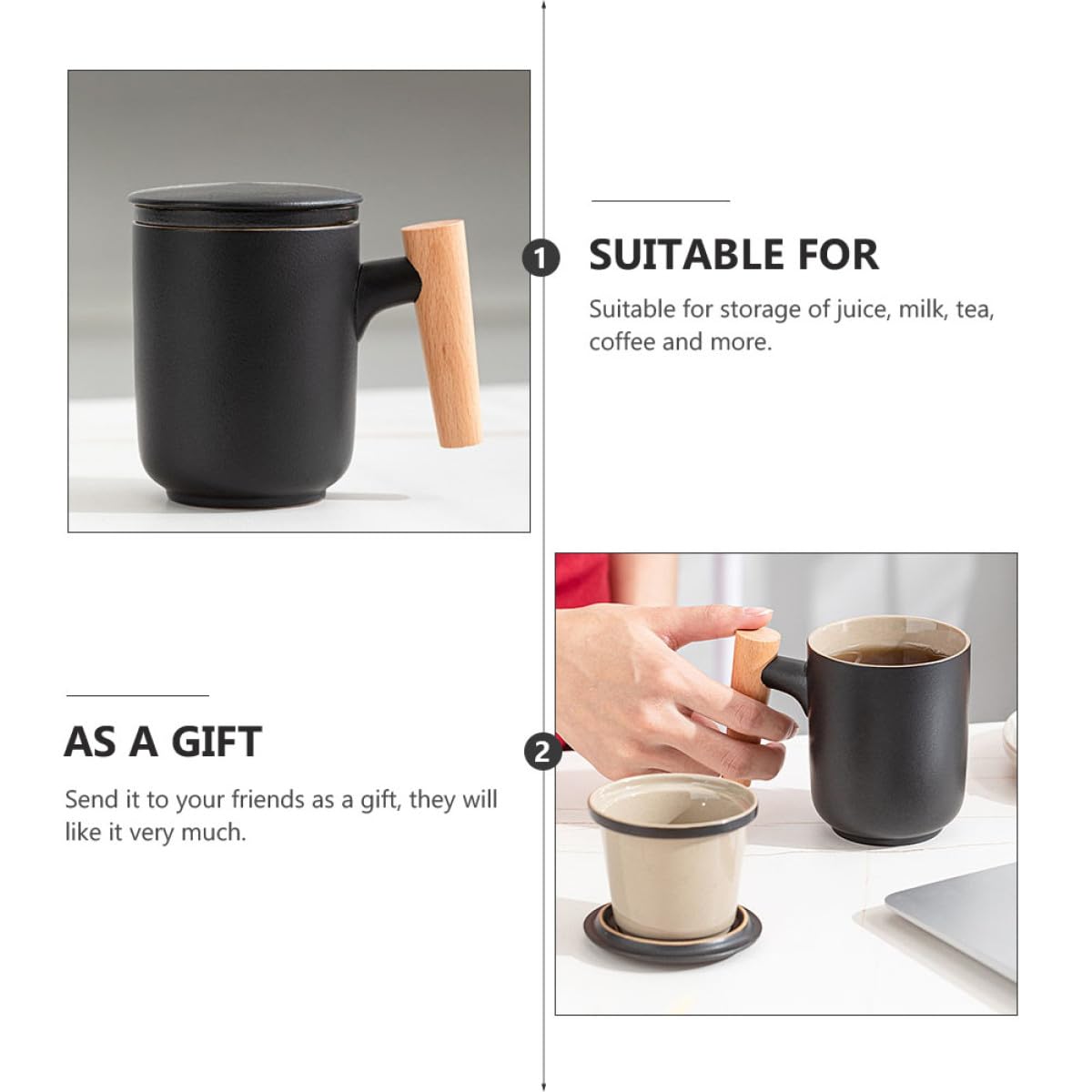 SUPVOX Taza de Cerámica Filtro y Tapa, Infusor de Té Portátil Prueba de Fugas Adecuado para Oficina y Viajes, Capacidad Grande y Diseño Elegante