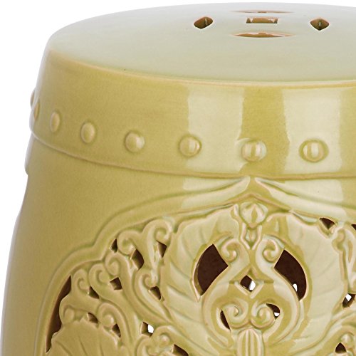 Image of SAFAVIEH Furniture - Flora Decorative Garden Stool - Spring Green - Ceramic - Artisan Hand-Painted Design - Ideal for Living Room, Patio, Garden - Fully Assembled (ACS4527E)