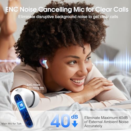 Image of Csasan Wireless Earbuds, 2026 Bluetooth 5.3 Headphones HiFi Stereo, 40H Playtime, Wireless Earphones with ENC Noise Cancelling Mic, IPX7 Waterproof Bluetooth Earbuds LED Display, Touch Control, Grey