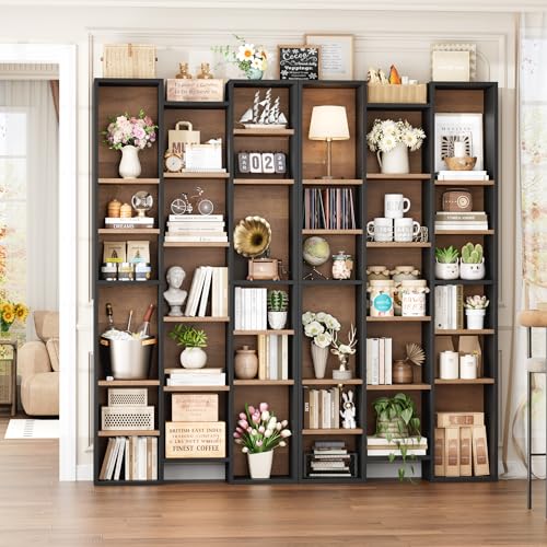 FOTOSOK-71-H-Bookshelf-with-21-Cubes-Triple-Wide-Tall-Bookshelf-8-Tier-Bookcase-with-8-Adjustable-Shelves-Large-Bookshelf-DVDCD-Media-Tower-Storage-Freestanding-Display-Shelf-Cabinet