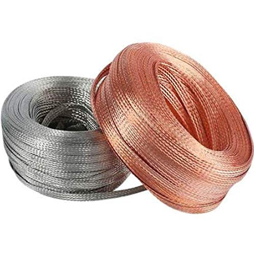 CYZW 32.8FIT Flat Tinned/Copper Braid Cable Bare Metal Braid Sleeving Flexible Shielding Wire Mesh Ground Lead (Tinned Copper Braid Wire, ID:12mm)