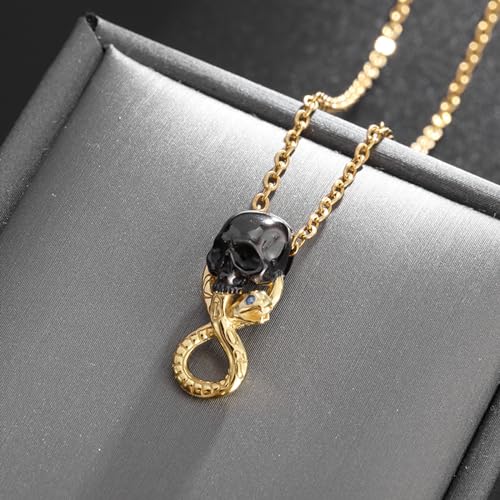 Collier serpent égyptien pour fille - Bijou chaîne pendentif crâne foncé couleur or - 3