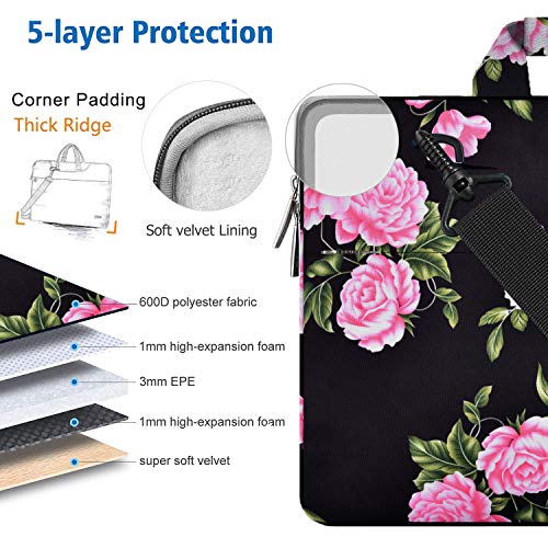 Image of Hseok Laptop Shoulder Bag 13 13.3 14 Inch Case Compatible with MacBook Pro /Neo 14 inch M5 /M4 /M3 /M2 /M1,Mac Air /pro /Neo 13 inch and Most 13 13.3 14 Notebooks,Spill-Resistant Briefcase,Peony