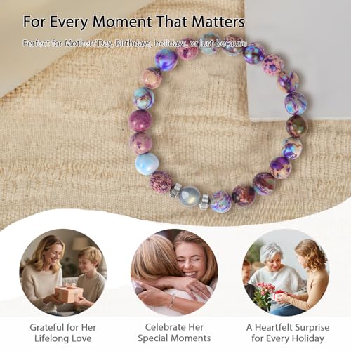 Gifts for Mom from Daughter, Son, Handmade Premium Bracelet with Elegant Message Card, Unique Birthday Gift for Her, Best Mom Christmas Present (Purple)4