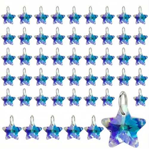 KGCGJVB 50 Pcs Star Charms Crystal AB Finish Glass Faceted Stars Pendants for Jewelry Making Bracelets Beads Crystals Star Pendant Craft Supplies 10x10mm DIY Accessories