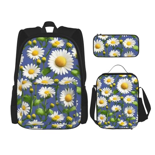 YHBLYKXP Spring Daisy Flowers print 3-Piece Casual Backpack Set (Backpack + Waist Bag + Small Pouch), Unisex Daypack