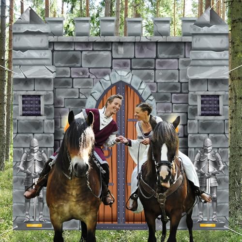 Image of VitalCozy 4 Pcs Castle Decorations 6.5 x 3 ft Medieval Party Castle Backdrop Door Medieval Door Covers Themed Party Supplies Wall Halloween Decor Entrance Decoration