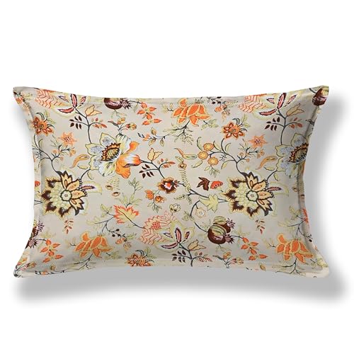 Image of Mafatlal Saanjh 144 TC Cotton Single Bed Sheet 90x60 Inch | Beige Printed Single Bedsheet | Soft Comfortable Fabric | Jaipuri Collection with Pillow Cover | Satin Beige
