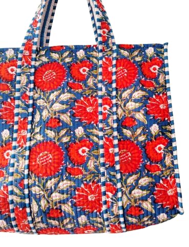 Cotton Quilted Tote Bag Hand Block Print Bags Shopping Shoulder Handbag Travel Market Daily Use3