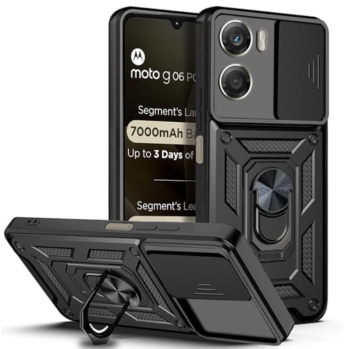 Image of AESTMO Tough Armor Motorola Moto G06 Power 5G Bumper Back Case Cover | Ring Holder & Sliding Camera Shield Cover | 360 Degree Protection Back Case Cover for Motorola Moto G06 Power 5G (Black)
