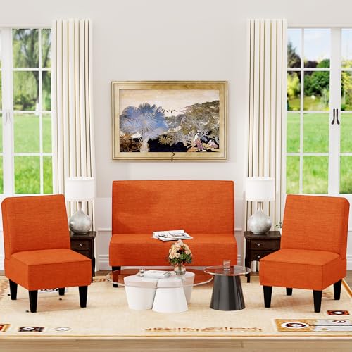 Sillón plegable naranja con estructura de madera miniatura 5