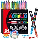 Amazon Laconile 24 Colores de Rotuladores Acrílicos para piedras Resistente al Agua, Acrylic Markers con Punta de Pincel, Paint Markers Ideales para Pintar Piedras, Porcelana, Vidrio, Lienzo, Cerámica