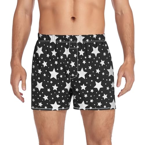Men's Cotton Boxers Briefs Star Black White Breathable Boxer Shorts Underwear with Button Fly