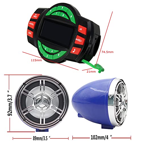 Image of UTV ATV Bluetooth Amplifier Sound System Hand-Free Speakers FM USB Audio System Stereo 3 Inch Speakers 12V Motorcycle Waterproof Audio FM Radio Stereo Speaker (Chrome&Blue Speaker)