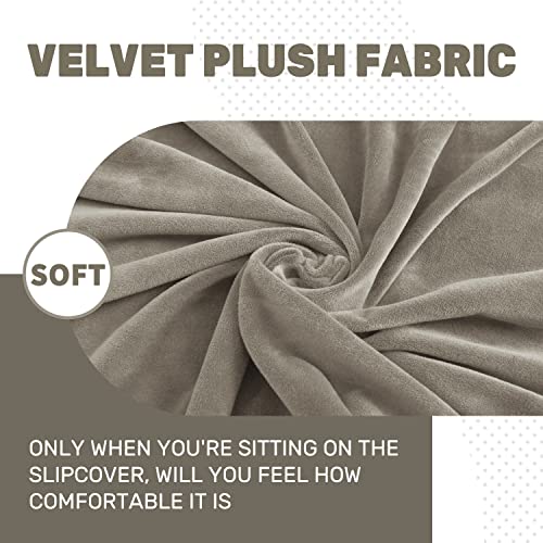 Funda de sofá reclinable de 3 plazas elástica OBASDFD terciopelo color caqui 3