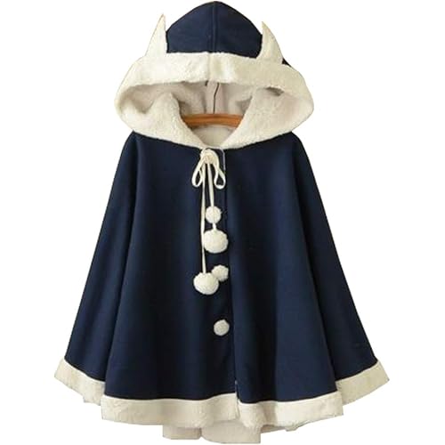 YM YOUMU Lady Girls Cloak Cape Coat Winter Fleece Ear Hooded Baggy Poncho Japanese Kawaii