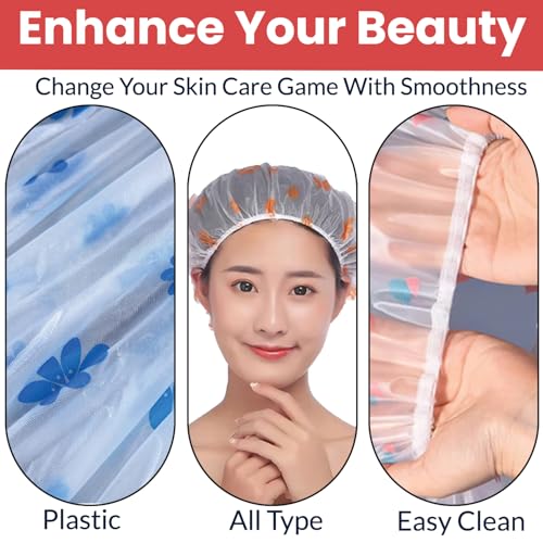 Image of TEMPERIA (3 Pcs) Shower Cap for Women & Men - Reusable, Hair Mask Head Cover Bathing Caps - Waterproof, Elastic Free-Size - for Spa, Salon & Bathroom - Lightweight & Comfortable (Random Colors)
