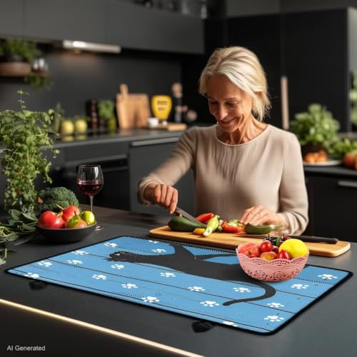 Image of Glass Ceramic Top Stove Cover Anti-Scratch Flat Cooktop Cover Mat Range Covers for Electric Stove Machine Washable Induction Stove Top Protector Mat, 29 x 21 Inch, Black Cat Wood Grain Paw