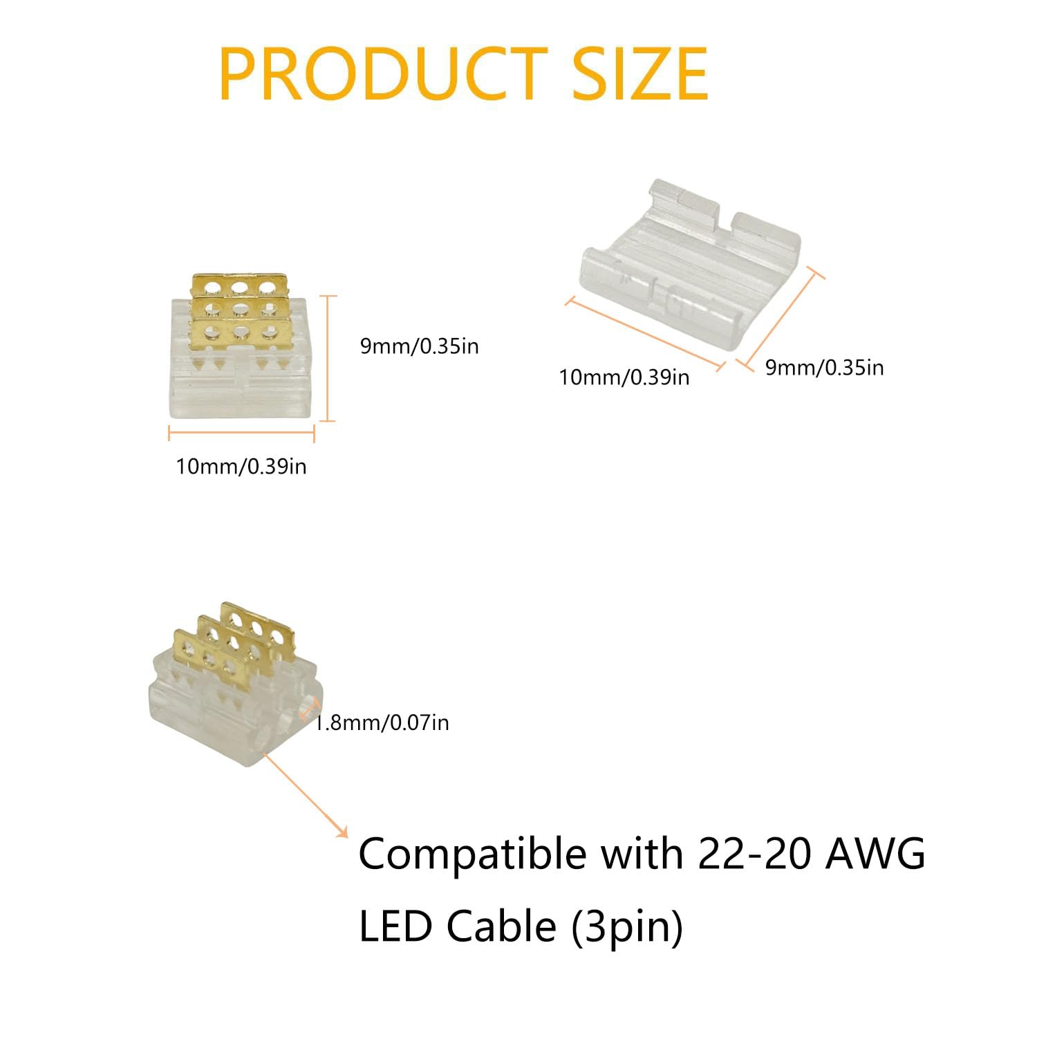 Wire Connectors Quick Connect Terminal,10pcs with Caps 3-Pin Electrical Splice Crimp, Wire to Wire Quick Connect - Image 2