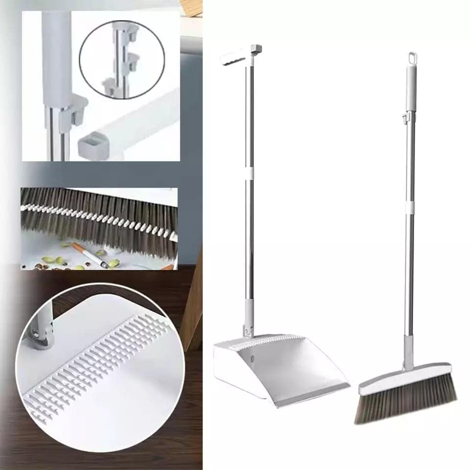 Image of Broom and Dustpan Set Soft Hair Broom Multifunctional Household Dustpan Long Handle, Upright Lobby Broom for Cleaning Home Kitchen Office for Indoor Outdoor (Multicolour)
