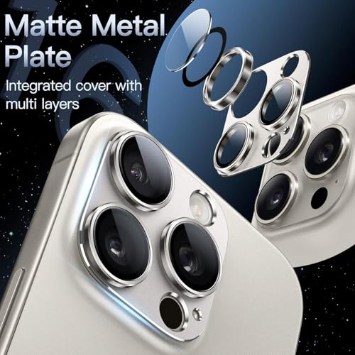 Image of Tempered Glass Camera Lens Protector for iPhone 16 Pro /iPhone 16 Pro Max - Alloy Metal Cover with Tempered Glass - Scratch Resistant, Easy Installation (Grey)