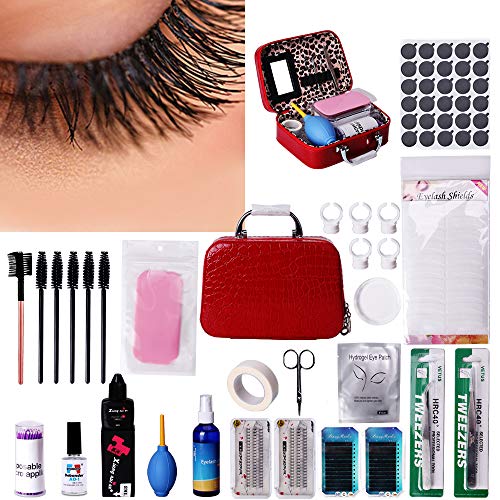 MYSWEETY Eyelash Extension Kits, 22pcs False Lashes Tool Curl Glue With Cosmetic Case For Makeup Practice Eye Lashes Graft, Lash Starter Kit, Eyelashes Extension Practice Set