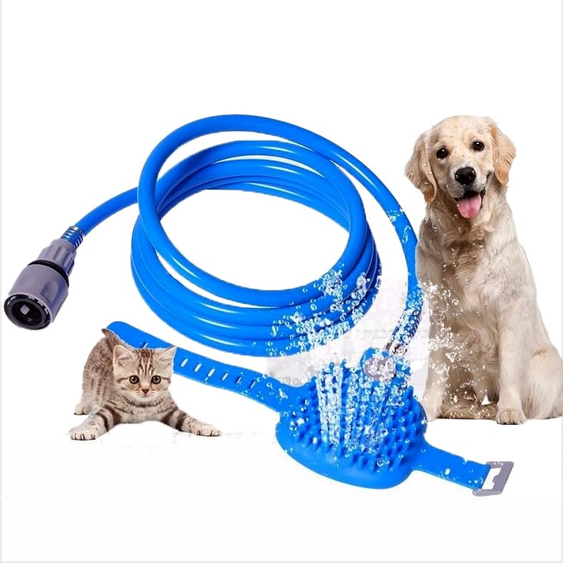 Hochdruck Haustier-Duschbrause mit 5 Funktionen & Massagebürste – sanfte Fellreinigung für Hunde & Katzen, universal am Waschbecken, Badewanne & Garten montierbar – ideal für Tierbesitzer